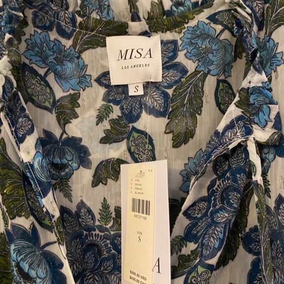 MISA V-Neck Mini Dress in Blue Motif NWT S - Picture 5 of 6